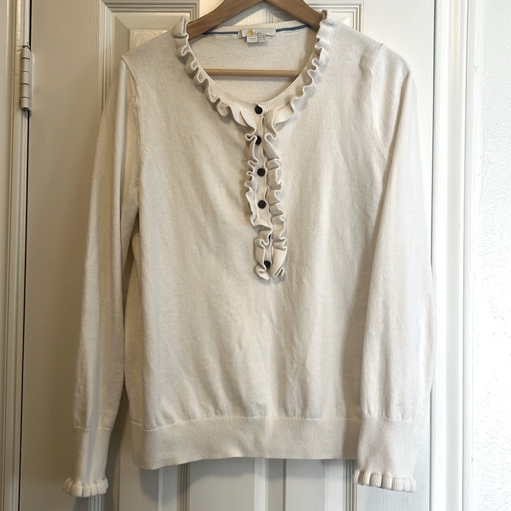 Boden Cream Henley Sweater sz 12